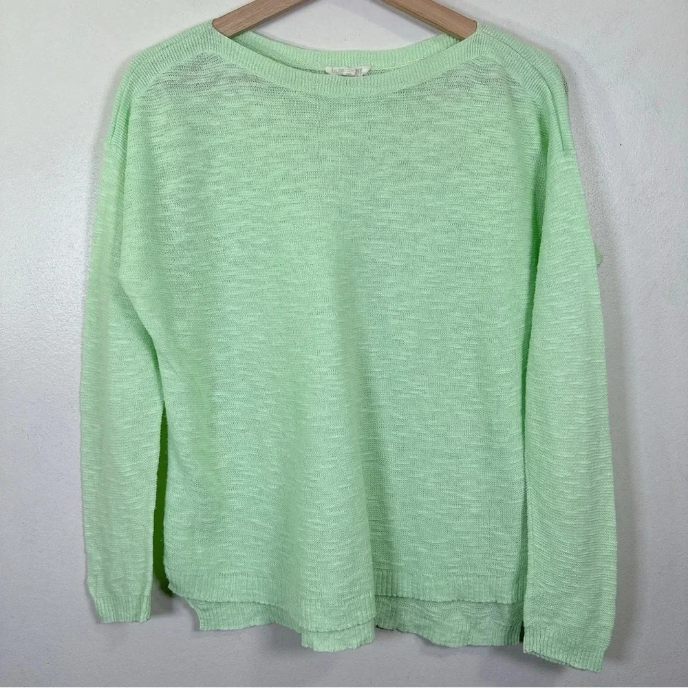 Eileen Fisher Womens Size Petite Medium Green Organic Linen Long Sleeve Top - Picture 3 of 14